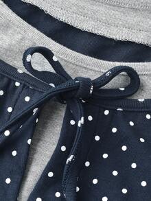 Women's 2 In 1 Polka Dot Colorblock Long Sleeve T-Shirt, Spring Niche Design Slim Fit Base Layer Top - Navy - View 4