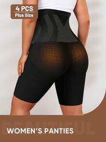 4pcs Women Plus Size Seamless High Waist Shaping Leggings, Tummy Control Slimming Anti-Chafing Daily Wear - Multicolor - View 4