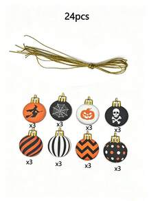 1/3 Set Wooden Flat Halloween Decorative Balls, Yellow, Orange, Purple, Black, White, Spider, Black Cat, Ghost, Skull, Spider Web Round Hanging Ornaments, Suitable For Halloween, Autumn, Porch, Fireplace Mantel, Party And Haunted House Decoration - Multicolor - View 11