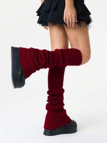 Grunge Punk 1Pair Of Dark Gothic Burgundy Vertical Long Knitted Leg Covers - Multicolor - View 3