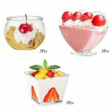 5pcs/10pcs/15pcs Clear Plastic Dessert Cups Heart-Shaped Round Square Mousse Pudding Cups Party Tiramisu Fruit Yogurt Serving Containers - Multicolor - View 7