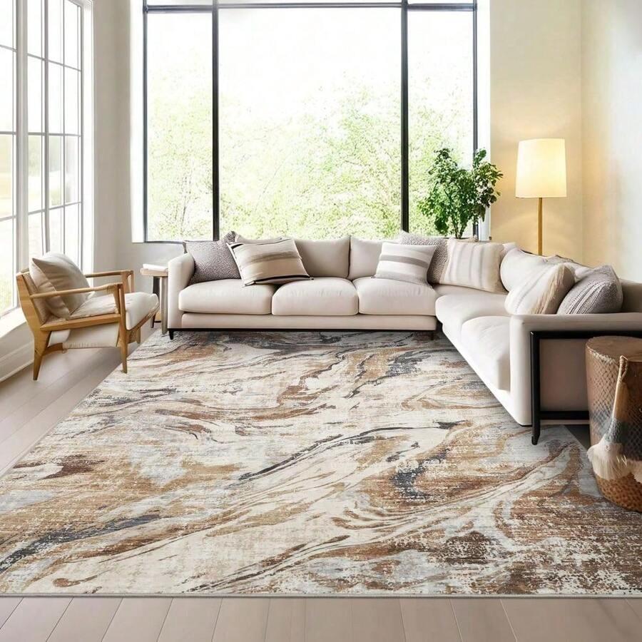 Techigher Machine Washable Hallway Runner Rug, Non Slip Kitchen Runner Mat, Modern Abstract Bedside Rug, Low Pile Foldable Floor Carpet For Entryway, Laundry Room, Bathroom - Brown - View 1
