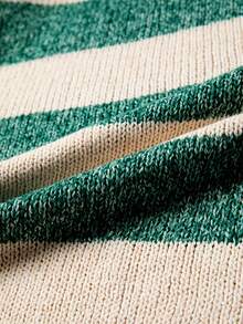 Acelitt Women's Green And White Striped Pullover Sweater, Ribbed Trim Knit Long Sleeve Regular Fit Top, Suitable For Autumn/Winter Wear Fall - Multicolor - View 9