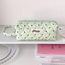 Unique Heart Polka Dot Handheld Pencil Case, Portable Minimalist Stationery Bag With Large Capacity Design, Suitable For Students To Store Various Learning Supplies And Small Items, Easy To Organize And Maintain For Daily Use And Office Desk Clutter - A - View 8