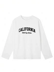 Women's Fashion Autumn/Winter Loose Minimalist Versatile Letter Print Long Sleeve T-Shirt Casual - White - View 5