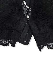 1pc French Romantic Style Front Closure Bra, Elegant And Charming, Wireless Knit Fabric, Built-In Padding, Comfortable Home Leisure Wear - Black - View 5