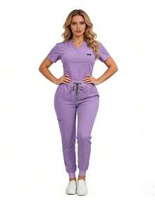 Women'S  Scrubs Set, Anti-Pilling Lightweight Breathable Multi-Pocket Top & Side Pocket Jogger Pants For Hospital, Clinic & Spa Use Uniforms - Navy Blue - View 7