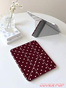 可愛極簡風酒紅與白色波點圖案平板保護殼，相容 iPad 9.7/10.2/10.5/10.9/12.9/Pro 11、第 10 代、Galaxy Tab S6 Lite 10.4"、Kindle Paperwhite 第 12 代 2024、Kindle (第 11 代 - 2024)，柔軟防摔，智慧支架/自動喚醒/睡眠，Y 型折疊平板保護套，支持多種觀看角度 - 彩色 - 查看 4