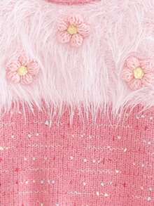 Girls Children's Soft Thick Knit Sweater, Regular Round Neck Casual Everyday Pullover, Autumn Winter Cold Weather, 4Y-7Y - Pink - View 5