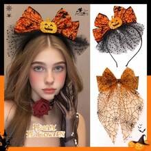 2pcs Funny Pumpkin Headband Spider Web Hair Clip Halloween Girls Holiday Costume Photo Props Halloween Headband Gift - Multicolor - View 1