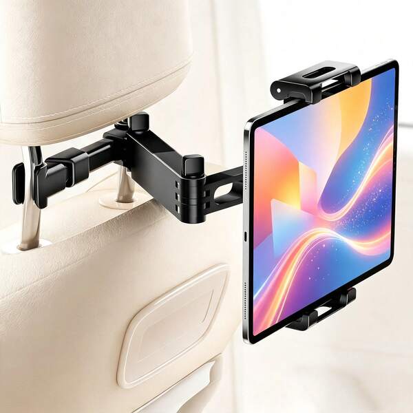 Soporte para Tablet en Reposacabezas de Coche, Compatible con 4.7-11 Pulgadas, Compatible con iPad Pro, Air, Mini, Tablets, Teléfonos 17 16 15 14 13 12 Pro Max, Montaje en Asiento Trasero del Coche, Rotación 360°, Brazo Telescópico Ajustable 3 en 1