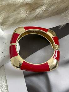 French Vintage Color-Block Drip Glaze Snap Bracelet, Gold-Trimmed Enamel Open Cuff, Luxury Layering Jewelry, High-End Color-Block Enamel C-Shaped Bangle - Multicolor - View 11