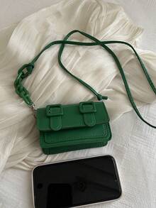 Mini Acrylic Decorative Chain Lipstick Crossbody Bag - Green - View 3