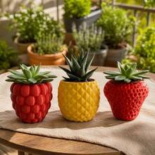 1PC Fresh Pastoral Style Plastic Flower Pot Self-Contained Realistic Texture 3D Fruit Pattern Exquisite And Cute Shape Suitable For Desktop Succulent And Air Plant Placement Easy And Versatile - Multi-color - View 1
