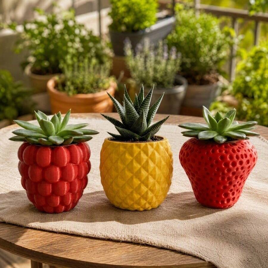 1PC Fresh Pastoral Style Plastic Flower Pot Self-Contained Realistic Texture 3D Fruit Pattern Exquisite And Cute Shape Suitable For Desktop Succulent And Air Plant Placement Easy And Versatile - Multi-color - View 1