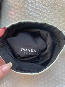 Prada Beauty Light Beige Canvas Drawstring Pouch, Soft Fabric Large Capacity Travel Skincare Cosmetic Storage Bag Multi-Purpose Portable Makeup Organizer Ladies Daily Beauty Gift PRADA-GIFT-36 - Two-tone Mint Green and Black - View 8
