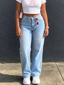 Boyfriend Style Straight Leg Jeans For Women - Blue - View 2