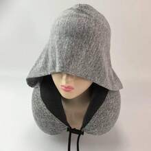 Elevated Solid Color Hooded U-Shaped Pillow Comfortable Nap Pillow Polyester Material Premium Polyester Fiber U-Shaped Neck Pillow Adjustable Elastic Drawstring U-Shaped Pillow Neck Pillow Driving Airplane High-Speed Rail Train Self-Driving Travel Pillow Hat Pillow Office Nap Pillow U-Shaped Pillow - A - View 10