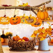 24/18/12/6pcs DIY Wooden Pumpkin Exquisite Carved Pumpkin With Hemp Rope Carving For Party Decoration, Decorate Room Door, Bedroom, Living Room, Fireplace, Wall And Your Home To Create A Strong Festive Atmosphere - Apricot - View 5