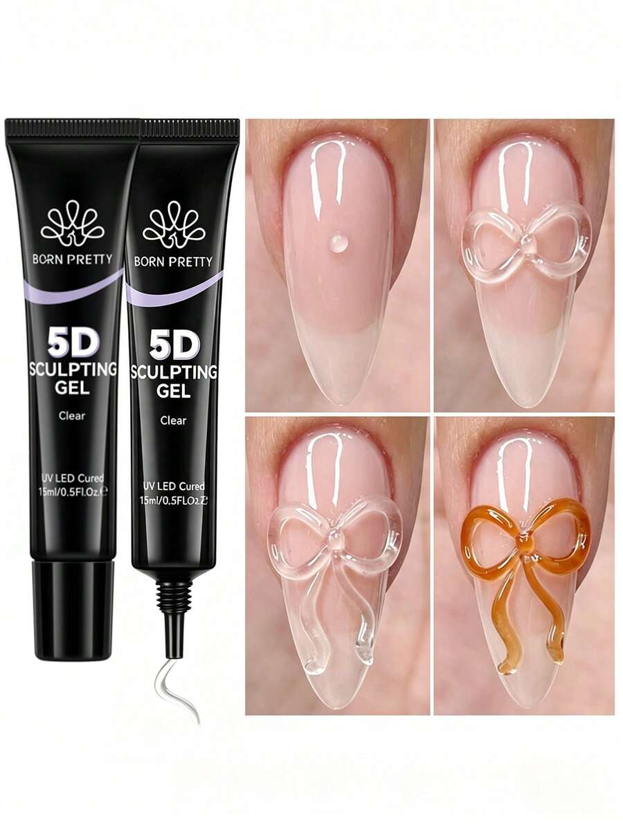 BORN PRETTY 2入 15ml 5D 雕塑凝膠 透明精緻雕刻與造型 免工具易擠壓 UV LED 美甲沙龍美甲使用