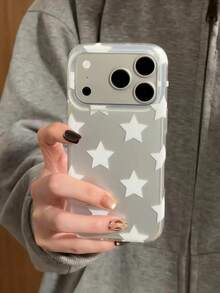 Minimalist Silver Base Full Screen White Star Hand Strap Compatible With Apple 17 Pro Max Phone Case 16 New 15 Pro Women's 16 PM Full Coverage Protective Shell - White - View 2