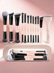MAANGE 1/2/3/6/7/12件組專業雙頭化妝刷，多功能化妝工具，含化妝包，包含蜜粉刷、腮紅刷、遮瑕刷、底妝刷、修容刷，適合旅行，女性與女孩的絕佳禮物 - 彩色 - 查看 18