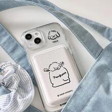 Cute Line‑Drawing Puppy Magnetic Card Holder, Minimalist Sketch Dog Pattern PU Leather Magnetic Wallet Card Pouch For Smartphone - Multicolor - View 3