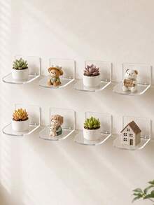 1/2/4pcs Acrylic Wall Mounted Display Shelf, No-Drill Transparent Floating Storage Rack For Collectibles, Miniature Models, Figurines, Home Decor, Earrings, Creative Jewelry Photography & Display Props - Multicolor - View 8
