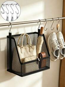 Hanging Storage Basket, Stackable Hanging Storage Baskets, Black Woven Mesh Organizer, Multi-Functional S-Hook, Suitable For Dorm, Bedroom, Closet | Space-Saving Hanging Clothes & Bedding Organizer | With Stable Hanging Device | All-Season Closet Essential | Back To School Season - Multicolor - View 2