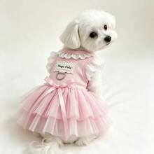 1pc Pet Princess Ballet Dress, Pink & Blue Tulle Mesh, With Leash Hole, Strawberry Decoration, Breathable & Lightweight Fabric, Suitable For Small Dogs & Cats, Fits Teddy, Bichon, Schnauzer, For Daily Wear, Pet Gatherings, Outdoor, Parties & Photo Shoots - Multicolor - View 4