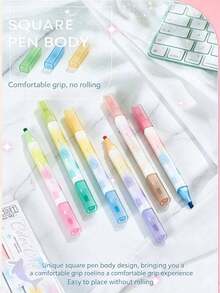 6pcs Dreamy Gradient Dual-Tip Glitter Fluorescent Markers, 12-Color Pearlescent Highlighters For Students, Eye-Protection Key Point Marking Pens, Office & School Supplies, Back To School Gift For Friends - Sets - View 9