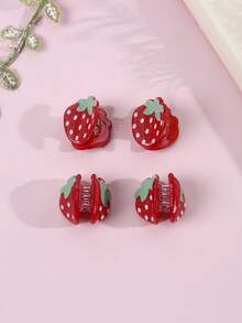 4 buah Jepit Rambut Plastik Motif Stroberi Merah Warna-warni, Aksesori Rambut Lucu Cocok untuk Anak Perempuan & Remaja, Hadiah Perjalanan Musim Semi/Panas - MultiWarna - View 3
