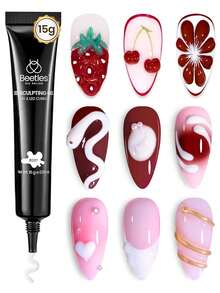 Beetles White 3D Carving Gel, Gel Kuku UV LED Tanpa Perlu Dilap, Cocok untuk Bunga 3D, Kelopak, Pita, Seni Kuku Timbul, dan Desain Rhinestone. - MultiWarna - View 7