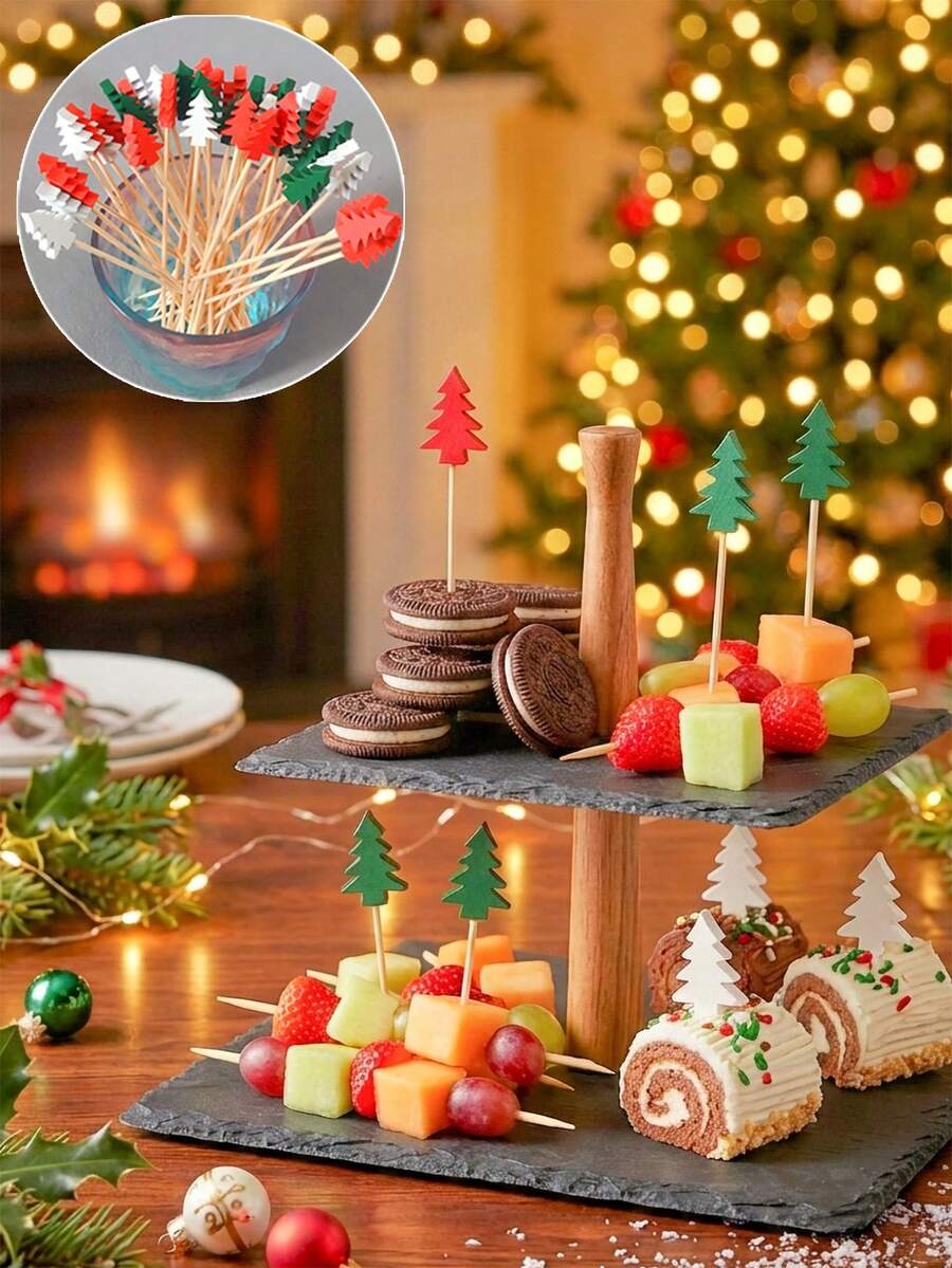 100pcs Christmas Tree Fruits Picks ,Cocktail Picks, Christmas Tree Picks, Appetizer Toothpicks Decorative Toothpicks,Party Picks For Christmas Decorations, Drink Dessert Sandwiches Cocktails,Party Favors,Drink Fruit Desser - Christmas Tree Tags - View 1