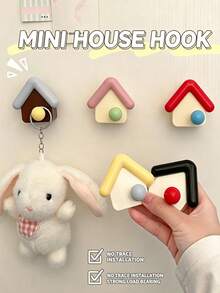 5pcs/1pc Cute House Shaped No-Drill Strong Adhesive Hooks, Decorative Practical Storage Hooks, Suitable For Bedroom Bathroom Kitchen Entryway Home Miscellaneous Storage Decoration, Room Decoration, Autumn Home Decor - Multicolor - View 4