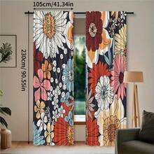 2pcs Vintage Painted Daisy Semi-Sheer Curtains, Bohemian Style Colorful Floral Decorative Fabric Curtains, Suitable For Couple Bedroom, Living Room, Dining Room Window Decor, Room Divider - Multicolor - View 4