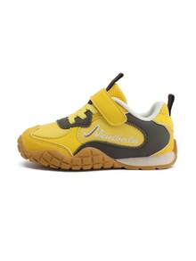 mini bala Toddler Retro Sneakers 2026 New, Leather Splicing Color Block Hook & Loop Lace-Up Non-Slip Platform Casual Kids Shoes - Yellow Coffee Tone - View 2