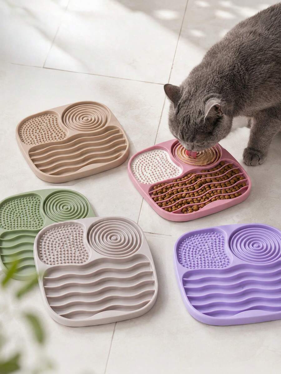 1pc Square 3-Zone Silicone Pet Licking Mat, Slow Feeder Dog Bowl Mat With 60 Suction Cups, Cat Food Mat, Wall-Mountable Bath Distraction Training Mat, Suitable For Cats And Dogs
