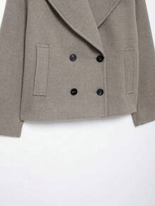 DEEKA Mantel Pendek Wol Kancing Ganda Musim Gugur/Dingin Wanita, Jaket Minimalis Campuran Wol Premium - Grey - View 6