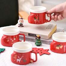 1pc/5pcs 300ml Ceramic Mug, Christmas Boot Shape With Reindeer Print, Suitable For Home Use, Holiday Decoration And Christmas Gift - Multi-color - Christmas Stocking Mug - View 6