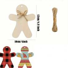 10/20pcs Unfinished Wooden Human-Shaped Hanging Ornaments, Suitable For DIY Christmas Tree Decoration, Handmade Blank Christmas Theme Wall Hanging Decor With 10m Jute Rope, Multi-Purpose Holiday - A - View 2