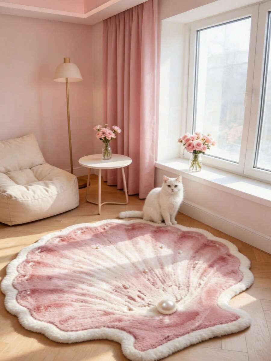 1PC Pink Cute Pearl Shell Shaped Bathroom Mat, Small Rug, Welcome Mat, Carpet, Floor Mat, Outdoor Doormat, Kitchen Rug, Home Decor, Front Door Mat, Area Rug - Multicolor - View 1
