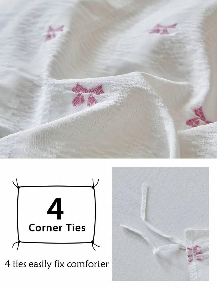 2/3pcs Pink Bow Embroidery Ruffle Edge Duvet Cover Set, Minimalist Cute French Style Bedding Set Suitable For All Seasons, Soft Breathable Ins Decor Duvet Cover, Great Gift, Twin, Full, Queen, King (1 Duvet Cover + 1/2 Pillowcases, No Fillers) - Multicolor - View 7