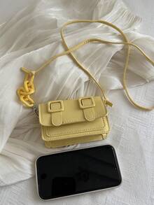 Mini bolso bandolera para lápiz labial con cadena decorativa de acrílico - Amarillo - Ver 5