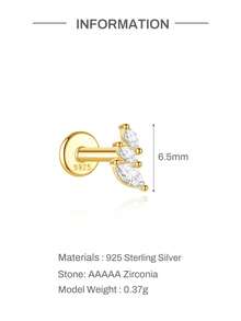 EleRunis 1件 925純銀馬眼形平背軟骨螺旋穿耳耳環，精緻飾品，適合日常配戴、婚禮派對、情人節 - 金色 - 查看 6