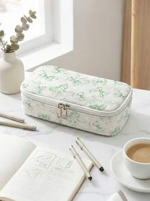 1pc, Bow Pattern Print Large Capacity Teenager Pencil Case, Compartment Pencil Bag, School Large Capacity Storage Bag, Storage Box, Suitable For Girls And Boys Students, Back To School Gift, Holiday Gift - Multicolor - View 3