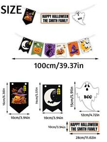 Custom Halloween Banner Set, Spooky Personalized Family Name Party Backdrop, Pumpkin Ghost Bunting, Customized Name Wall Decor, Customizable Garland For Home Party, Fall Holiday Gift, Halloween Decorations, Garden, Living Room, Family And Friends - Style a - View 3