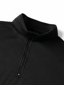 男士英文印花拼接寬鬆落肩拉鍊領 Polo 領運動衫，秋冬款 - 黑色 - 查看 7