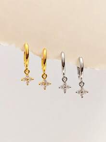 1 Pair Clover Earrings, Fashionable Luxury Elegant Style Delicate Earrings, Suitable For Daily Wear - Platinum - View 9