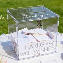 Engagement Party Joy Transparent Acrylic Thin Plate Mortise And Tenon Box, Silver Buckle Small Square Padlock Party Card Collection Wedding Card Box - 1PC - View 2